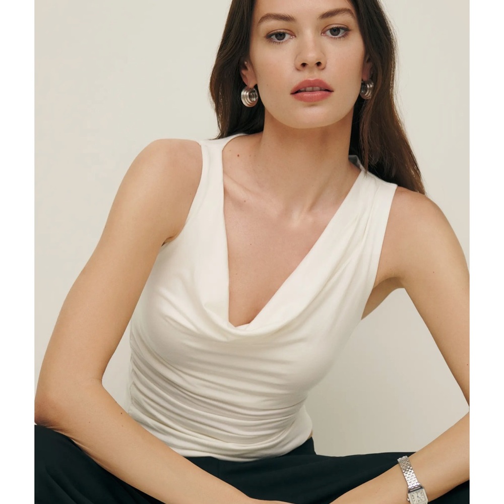 Reformation Darla Cream Draped Neck Tank Top